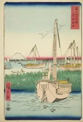 Off Tsukuda Island in the Eastern Capital, from the series Thirty-six Views of Mount Fuji