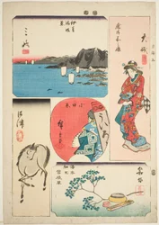 Oiso, Odawara, Hakone, Mishima, and Numazu, no. 3 from the series "Cutout Pictures of the Tokaido"