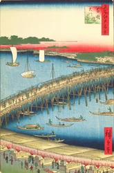 Ryogoku Bridge and the Great Riverbank, No.59 from One Hundred Famous Views of Edo, 1856