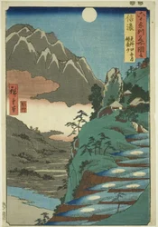 Shinano Province: The Moon Reflected in the Sarashina Rice Fields near Mount Kyodai, from the series Famous Places in the Sixty-Odd Provinces