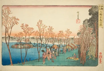 Shinobazu Pond at Ueno (Ueno Shinobazu no ike), from the series "Famous Places in Edo (Koto meisho)"