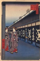 Shops with Cotton Goods in Odenma-cho, One Hundred Famous Views of Edo, 1856-1858