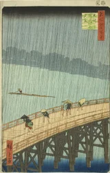 Sudden Shower over Shin Ohashi Bridge and Atake, from the series "One Hundred Famous Views of Edo"