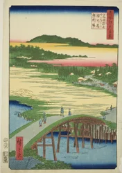 Sugatami Bridge, Omokage Bridge and the Gravel Pit at Takata, from the series One Hundred Famous Views of Edo