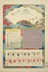 Title page for the series "Thirty-six Views of Mount Fuji (Meisho sanjurokkei)"