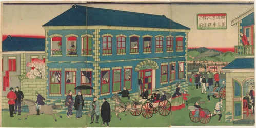 Picture of the Steam Train from the Foreign Establishments of Yokohama, Meiji era