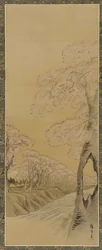 Landscape: flowering cherry trees along the banks of a stream, Edo period, 1615-1868