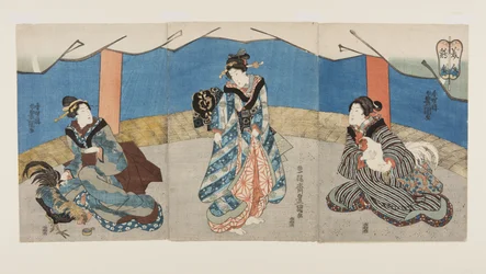 Beauties during a cockfight (Bijin Toriaiu)