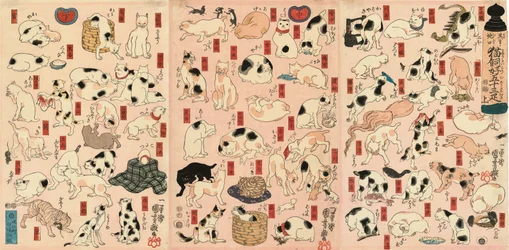 55 Cats Representing the Fifty-Three Stations of the Tokaido