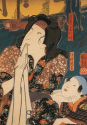 Actor in pensive pose beside child