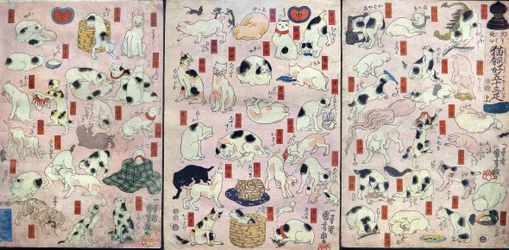 Fifty-three Cats as Puns for the Names of the Station on the Tokaido Road, c.1848