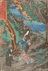 On the Way to Kyoto, Minamoto no Raikō Meets Kaidōmaru in the Ashigara Mountains of Sagami Province and Takes Him as a Retainer: Yamauba at Mount Ashigara