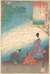 Poet with Two Pages on the Banks of the Tatsuta