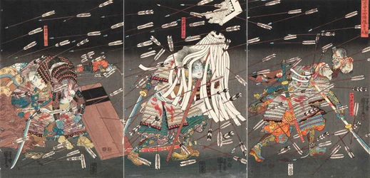 The last stand of the Kusunoki at Shijonawate Nanke yushi shijonawate nite uchijini, c.1851