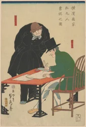 Foreigner Checking Documents at a Merchant House in Yokohama