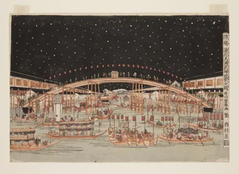 The Tenma Tenjin Festival at Night in Osaka, a Perspective Picture