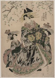 The Courtesan Katakoshigi of Maruebiya with Her Kamuro Ageha and Midori