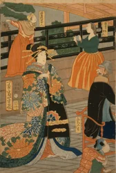 Visitors from several nations enjoying a party in the Fan Room of the Gankiro, 1860