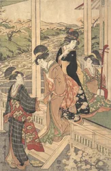 Group of Women on the Engawa of a Country House, in the time of the Cherry Blossoming, ca. 1806