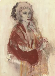 Pensive Woman In Red