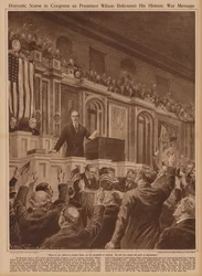 US President Woodrow Wilson asking Congress to declare war on Germany