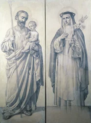 Preparatory drawing of St. Catherine of Siena and St. Christopher