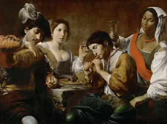 Meeting in a Tavern Musician and Drinkers