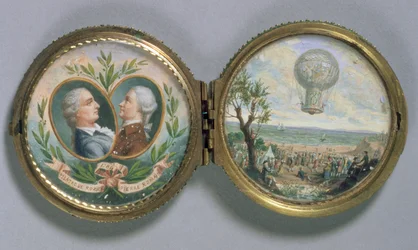 Portrait Miniature of J.F. Pilatre and Pierre Romain with a Scene of their Balloon Ascent, 1784