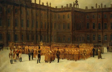 Nicholas I before the Unit Formation of the Life-Guards Field Engineer Battalion in the Court of the Winter Palace on 14 December