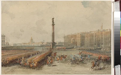 Parade of the Life-Guards Horse Regiment at the Palace Square