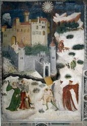 Month of January: Snowy Landscape with Aristocrats and Hunters