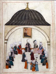 Administration Under the Ottoman Empire: A Hearing Presided Over by the Grand Vizier. Miniature from 