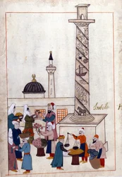 Constantinople; the bazaar near the obelisk. Miniature from 