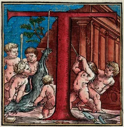 Initial T (detail) from a Page of "De Humani Corporis Fabrica Libri Septem" by Andreas Vesalius