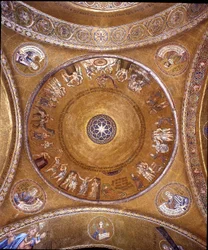 View of the dome with mosaics on a golden background