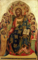 Christ Enthroned with Saints and Angels Handing the Key to St. Peter
