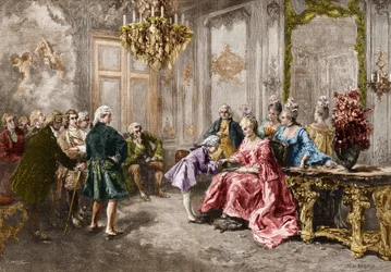 Wolfgang Amadeus Mozart at Madame de Pompadour. Engraving After the Painting of M. V. de Paredes