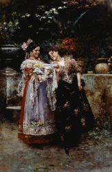 Beautiful lace (Two women with newborn baby), by Vincenzo Irolli