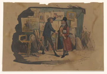 Street Vendor with a Stall Full of Art Stops a Man