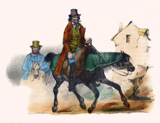 The beef merchant trotting by calculating his profit. In “Album Grotesque, Choices of Outstanding Types”, illustrations by Victor Adam, Paris, circa 1850.