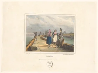 Two Girls and a Soldier on the Pier at Calais (Costumes of the Inhabitants of Port Towns)