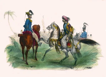 Two officers in Algiers. In “Album Grotesque, Choices of Outstanding Types”, illustrations by Victor Adam, Paris, circa 1850