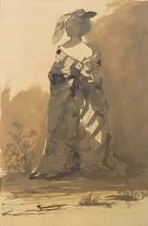 Woman Wearing an Overcoat and a Feathered Hat