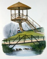 A Hut and Rustic Bridge at Parc de la Motte, Bourgogne, Illustration from 