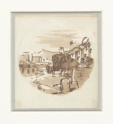 Quick Sketch of Classical Buildings, a Temple, and a Portico in a Curved Wall