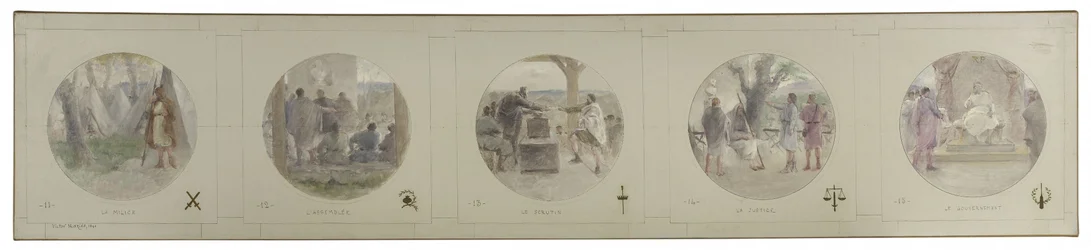 Sketch for the Lobau Gallery of the Hôtel de Ville de Paris: The Militia. The Assembly. Voting. Justice. The Government