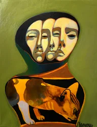 Layered Faces Sleeping Cat