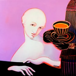 Pink Woman with Tea
