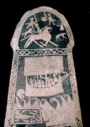 Runestone depicting a Viking longship, 8th century - regional museum of Visby, Sweden