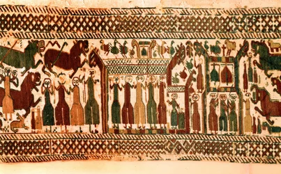 Viking: Singers and Bell Ringers. Tapestry of the Church of Skog, Sweden, Late 12th Century. Stockholm, Historiska Museet